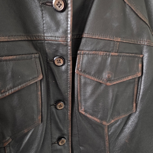 Stamp 10 M 90s Modern Contemporary Western Rodeo Burnished Leather Jacket - Picture 8 of 16